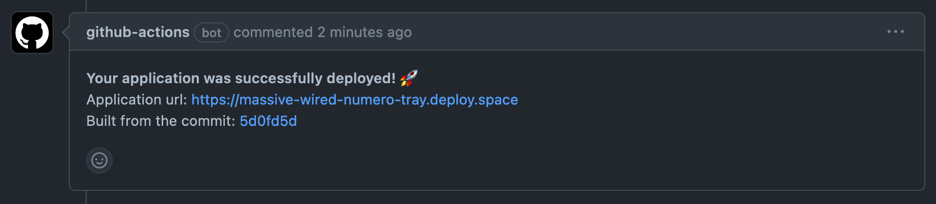 Screenshot of a deployed preview app comment on a GitHub pull request