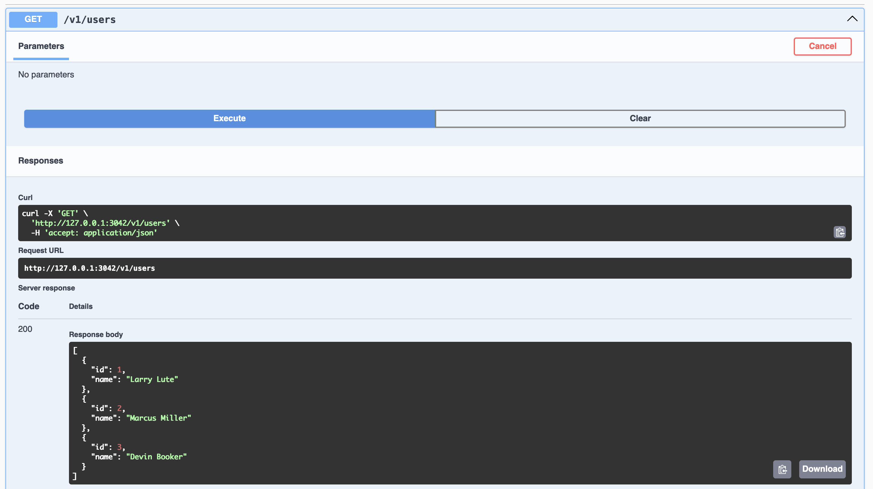 Platformatic versions guide: &quot;v1&quot; swagger screenshot