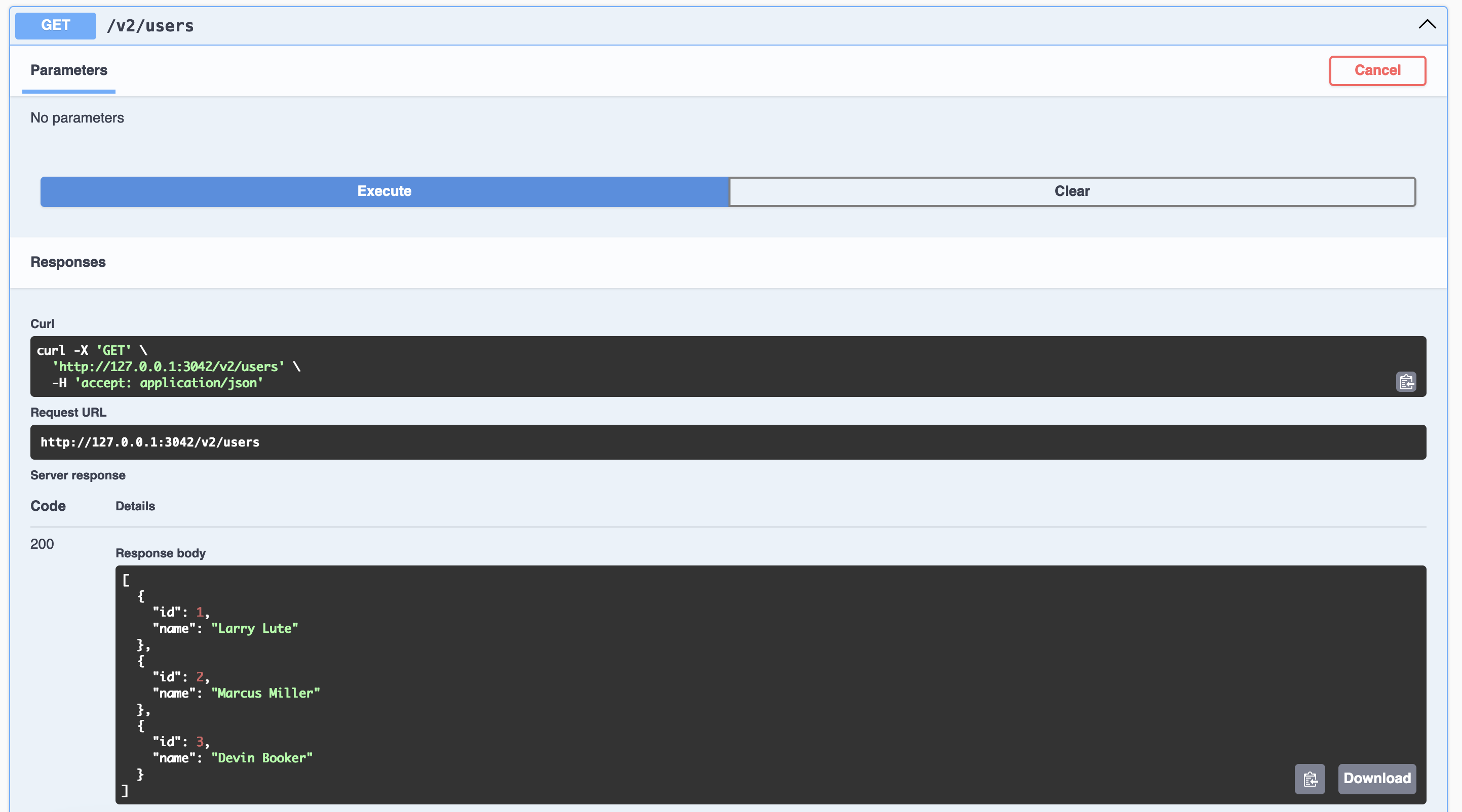 Platformatic versions guide: &quot;v2&quot; swagger screenshot